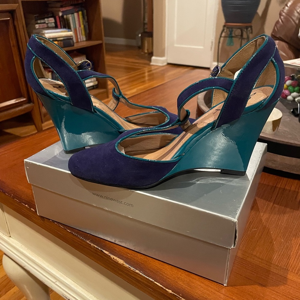 Stylish Blue and Teal Wedge Heels